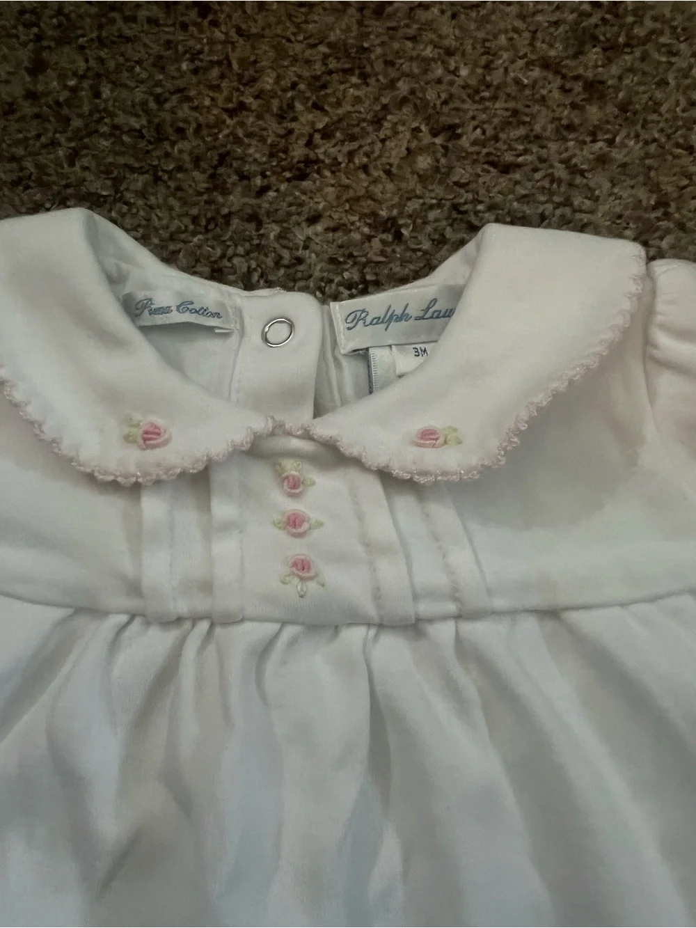 Ralph Lauren Pima cotton White Baby One-Piece with Peter Pan Collar